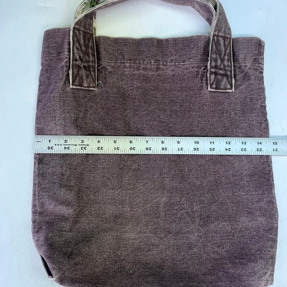 Vintage Esprit Purple Acid Wash Denim Tote Bag Camo Trim Cotton 57138 Mexico